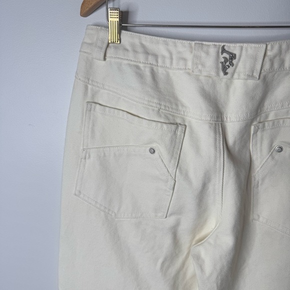 JHYQ Heavy Organic Cotton Deconstructed Studded Raw Hem Wide Leg Jeans Off White - Picture 10 of 13